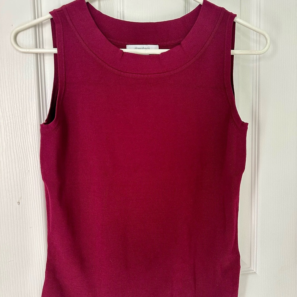 dressbarn Ribbed Crewneck Tank Top - Berry - Picture 3 of 4